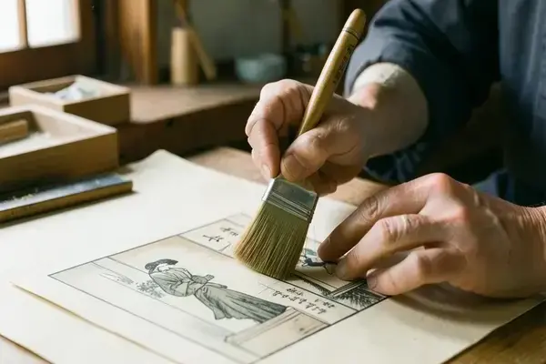 浮世絵修復士の作業